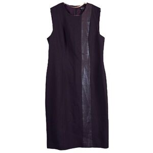 Worth NY Faux Leather Panel Sheath Cocktail Dress Dark Plum Purple Size 8